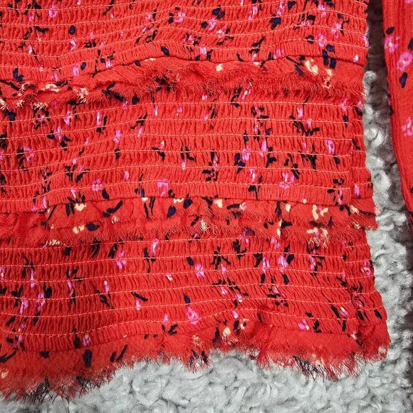 Free People Women Lolita Top Size Small Red Floral Smocked Boho Peasant Crop - Picture 6 of 14